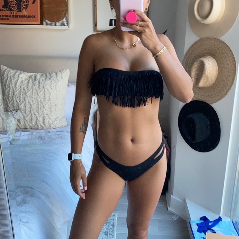 L SPACE BLACK FRINGE BIKINI TOP